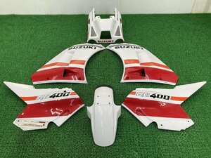 RG400ガンマ カウルセット 白/赤 20A スズキ 純正 中古 バイク 部品 激レア RG500Γ HK31A 自家塗装 コケ無し 車検 Genuine