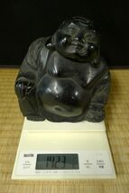 V725 天然石 那智黒石 布袋様像 七福神 重さ1423ｇ 縁起物 開運 招福 商売繁盛/60_画像8