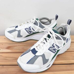 z7321【878】ニューバランス US8.5 26.5cm/白 ホワイト 銀 シルバー 灰 グレー 緑 グリーン newbalance メンズ スニーカー 中古