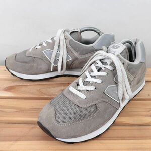 z7643【574】ニューバランス US8.5 26.5cm/灰 グレー 白 ホワイト newbalance メンズ スニーカー 中古