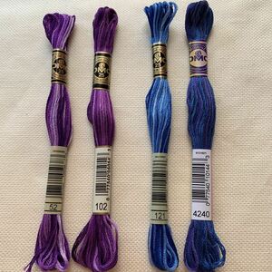 DMC25番刺繍糸　青系、紫系の段染め糸