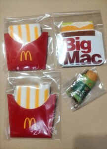 送料込　マクドナルド　フードミニタオル　2種3個　+　ストラップ　セット　/　アップルパイ マックフライポテト　ビッグマック　販促品　