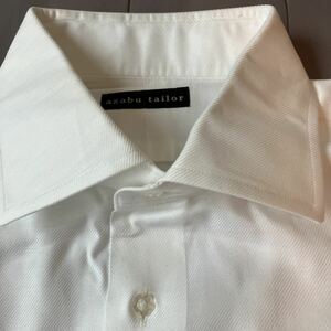 麻布テーラー　ドレス　シャツ　白 M ホワイト　長袖シャツ 花柄　ボタン　46 44 azabu tailor クリーニング済み