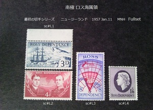 南極 ロス海属領　 最初の切手s ニュージーランド 1957 sc#L1~4 Fullset 