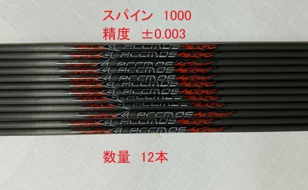 【送料無料（離島含む）未使用　国内発送】カーボンシャフト12本精度0.003　スパイン1000　81.3ｃｍ　ノック付　アーチェリー