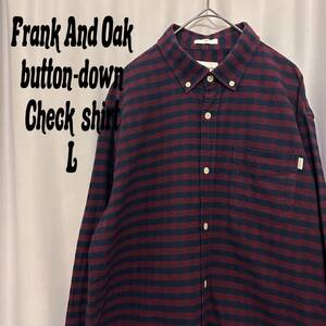 Frank and Oak ボタンダウンシャツ　チェックシャツ　L レッド系　アメカジ　ウエスタン　ワーク　渋め