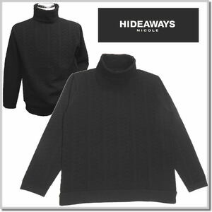 ハイダウエイ HIDEAWAYS NICOLE ランダムタックボーダータートルネックニット 3565-6031-49(BLACK)-50(XL) 