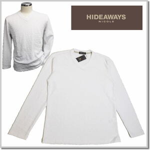 ハイダウエイ HIDEAWAYS NICOLE 幾何学柄風ジャガードＶネックプルオーバー 3565-9807-09(WHITE)-46(M) ロンT カットソー