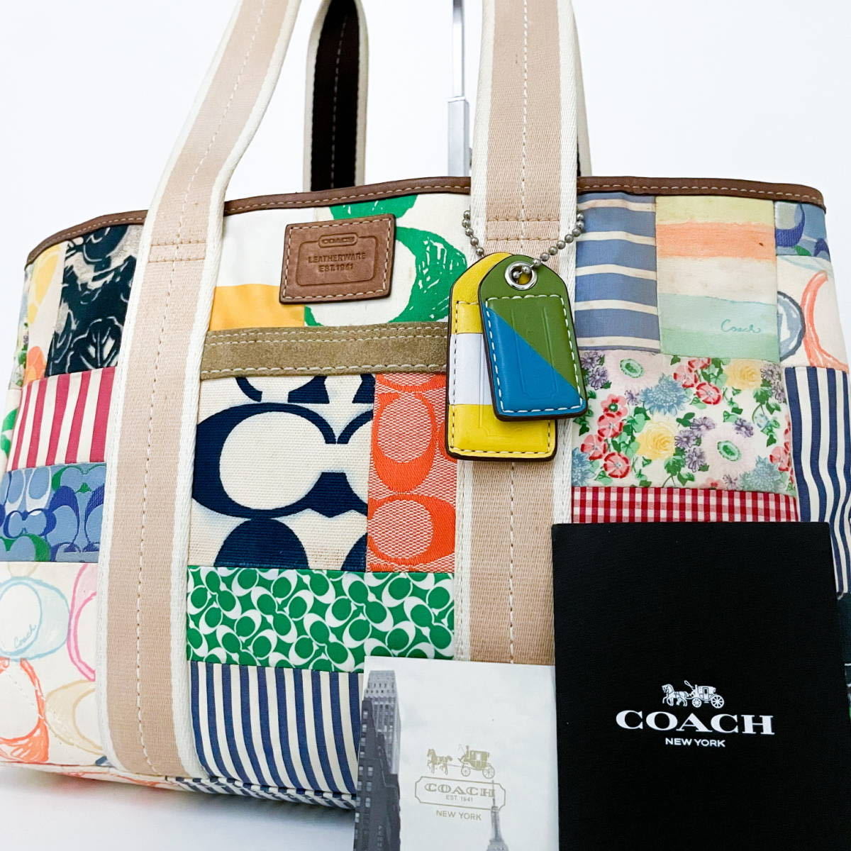 美品 ♪ COACH コーチ ♪ ネイビー ジップトートバッグ クロスグレーン