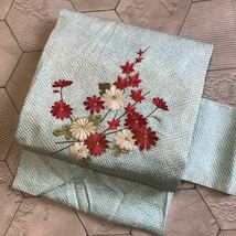 アンティーク　名古屋帯　絞り　手刺繍　着物　昭和レトロ　大正ロマン　モダン　和洋折衷コーデ　リメイク　絹　正絹100% こ13-14t_画像1