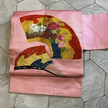 アンティーク　名古屋帯　刺繍刺繍　着物　昭和レトロ　大正ロマン　モダン　和洋折衷コーデ　リメイク　絹　正絹100% こ13-23t_画像2