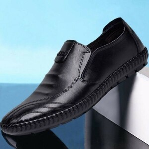 [25.5cm][ black ]sp1 men's slip-on shoes PU leather shoes driving shoes light weight plain sneakers casual synthetic leather gentleman shoes 