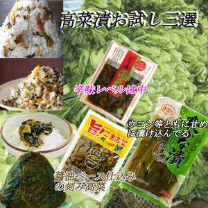 宮崎の漬物 高菜漬け三選 甘造りたかな漬 200g×1袋 ピリ辛高菜漬 150g×1袋 旨ごま高菜150g×1袋 人気高騰高菜料理 油炒め 送料無料