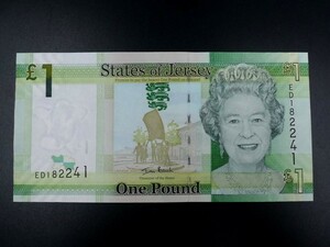 未使用 旧紙幣 イギリスの海外領 ジャージー島 2010年 1ポンド 女王 エリザベス2世 牛