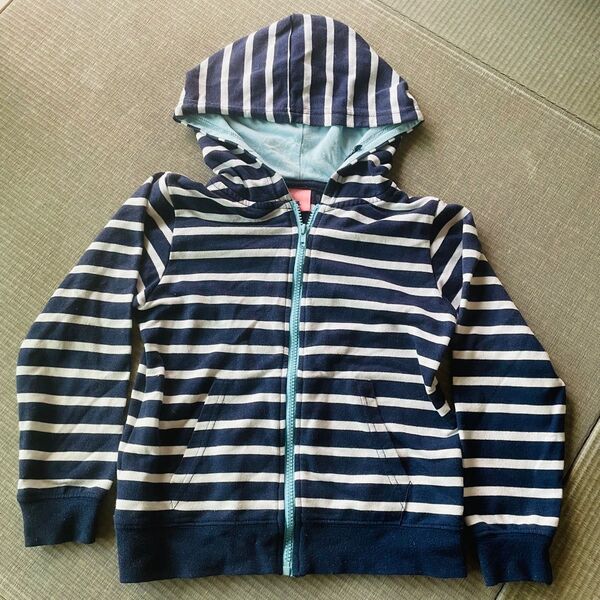 パーカー ボーダー ボーダー柄 NAVY 130 130cm 長袖パーカー ネイビー フード付