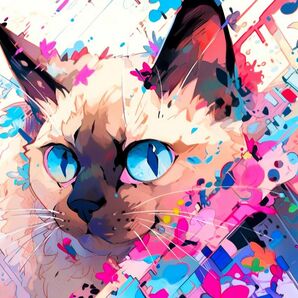 ■作品 : Happy Cat ( 品種:シャム猫 )■オリジナル■A4サイズ■猫■アニマルパッピーシリーズ■デジタルアート