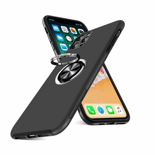 【R60】iPhone12miniリング付車載対応スタンドケース（黒）