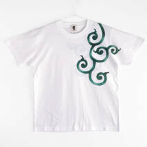 メンズ Tシャツ XXLサイズ 唐草柄緑Tシャツ ホワイト ハンドメイド 手描きTシャツ_画像4
