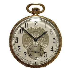 エルジン 懐中時計 スモセコ アールデコ調 機械式 手巻き ゴールド 23J14