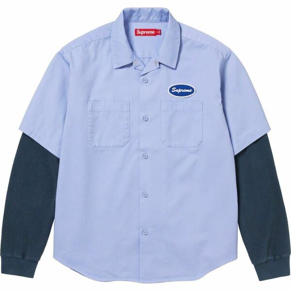 送料無料 M 水色 Supreme Thermal Sleeve Work Shirt Light Blue シュプリーム サーマル スリーブ ワークシャツ ライトブルー 23FW 新品