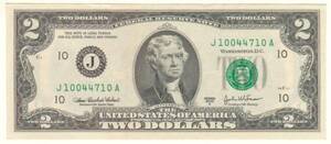 ◆新品 連番可【2ドル札】US ＄２ トーマス 独立宣言 ダラー 大切な人への贈り物 幸運紙幣!!!a