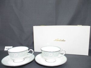 SHB-5【箱付き】ノリタケNoritake■ボーンチャイナ フェアモント4408■ティーカップ＆ソーサー2客セット■銀縁/china/長期保管品