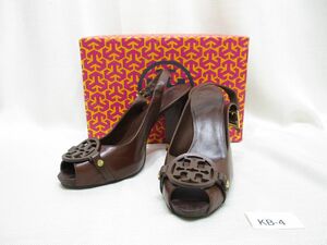 KB-4[ in box ] Tory Burch TORY BURCH# open tu futoshi heel pumps / sandals Brown 9M# tea color / tea n key heel / long-term keeping goods 