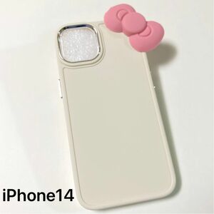 iPhone Apple シリコンケース リボン ピンク ホワイト 韓国 スマホケース iPhone14 iPhone14ケース