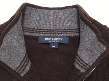 美品 BURBERRY LONDON バーバリーロンドン ホース刺繍 カシミヤ混 ラムウール ハーフジップ ニットセーター ダークブラウン M メンズ_画像6