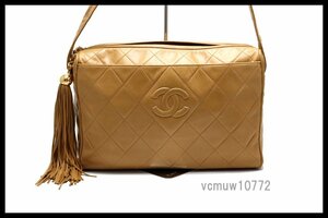 希少美中古■CHANEL 3番台 ダイヤステッチ フリンジ レザー ショルダーバッグ シャネル■1005mvA21-O