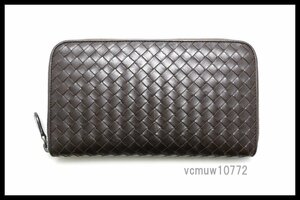 新タグ希少美中古■BOTTEGA VENETA イントレチャート レザー ラウンドファスナー 長財布 ボッテガヴェネタ■1019va17887