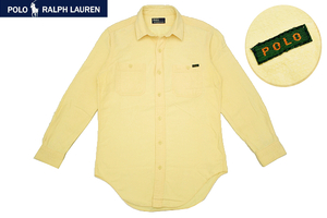 Y-6703★Polo by Ralph Lauren ポロ ラルフローレン★正規品 表面起毛 ヴィンテージ加工 メンズ ライトイエロー 長袖 ワークシャツ Ｌ