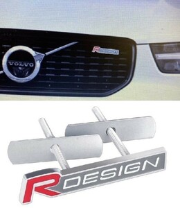 ボルボ エンブレム Rdesign フロントグリルバッジ 3Dメタル xc60v40 s60 v50 v60 v70 s40 s80 ボルト締め レッドシルバー