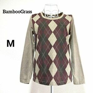 BambooGrass アーガイルチェック カットソー ｔシャツ トップス レディース 長袖 チェック柄