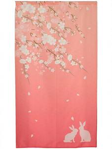 新品　 暖簾　のれん 日本製 和風のれん さくらとうさぎ ピンク 85x150cm