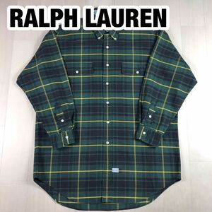 RALPH LAUREN ラルフローレン 長袖シャツ M マルチカラー グリーン×ブラック×イエロー チェック ポケット