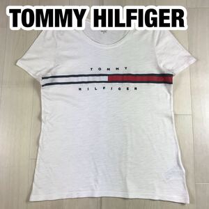 TOMMY HILFIGER トミー ヒルフィガー 半袖Tシャツ M ホワイト 霜降り 切り返し 刺繍ロゴ プリント