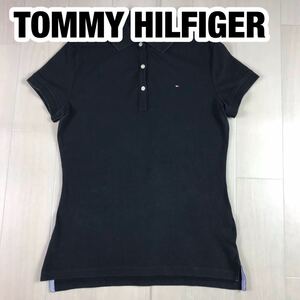 TOMMY HILFIGER トミー ヒルフィガー 半袖 ポロシャツ M ブラック 刺繍ロゴ