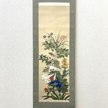 B524-B18-1509 鈴木其一筆 すずききいつ 「草花図」 掛け軸 草 花 アンティーク コレクション 美術品 約172.5×40.5cm_画像3