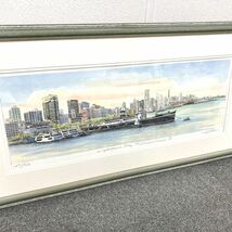 B511-H18-1491◇織田義郎 氷川丸 YokohamaBay HikawaMaruⅢ 129/150 絵画 船 夕焼け アンティーク コレクション 美術品 約103.5×52.5cm_画像3