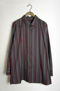 美品正規 18SS LAD MUSICIAN ラッドミュージシャン BIG SHIRT ストライプ ビッグ シャツ 2118-112 赤青灰 44 本物 1017N