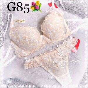 セール★G85LL★ブルーミングフラワー ホワイト 白★ブラジャー&Tバックセット★上下 花柄 豪華刺繍レース Gカップ アンダー85 下着★みゆ