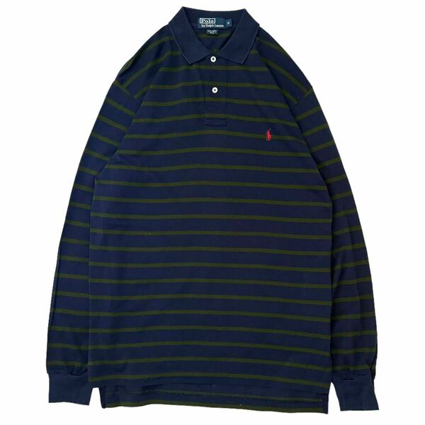 古着 ralph lauren polo golf ラルフローレン ポロゴルフ ボーダー 長袖ポロシャツ ネイビー