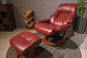 新品セミアニリン仕上げ本革パーソナルチェア RD色オットマン付きリクライニング1Pソファ椅子チェアおしゃれモダン北欧 家具:NW76D01-KC