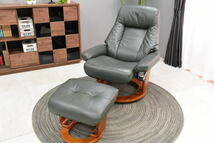 新品セミアニリン仕上げ本革パーソナルチェア GR色オットマン付きリクライニング1Pソファ椅子チェアおしゃれモダン北欧 家具:NW76H01-KC_画像8
