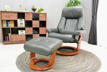 新品セミアニリン仕上げ本革パーソナルチェア GR色オットマン付きリクライニング1Pソファ椅子チェアおしゃれモダン北欧 家具:NW76H01-KC_画像10