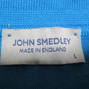 レア色!英国製!良好即決!JOHN SMEDLEY ジョン スメドレー メンズ 半袖 コットンニット スキッパー ポロシャツ ターコイズブルー系 size L の画像5