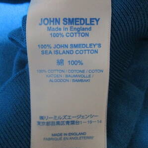レア色!英国製!良好即決!JOHN SMEDLEY ジョン スメドレー メンズ 半袖 コットンニット スキッパー ポロシャツ ターコイズブルー系 size L の画像6