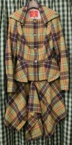  rare / Vintage regular goods Vivienne Vivienne red label top and bottom setup / check / suit genuine article jacket 42 skirt p63