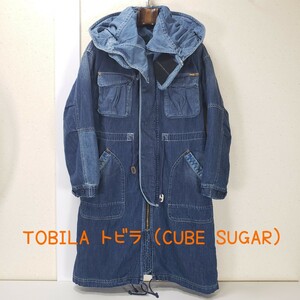 美品◆TOBILA トビラ (CUBE SUGAR キューブシュガー) USED加工 ボアライナー デニムコート モッズコート レディース(M)インディゴブルー